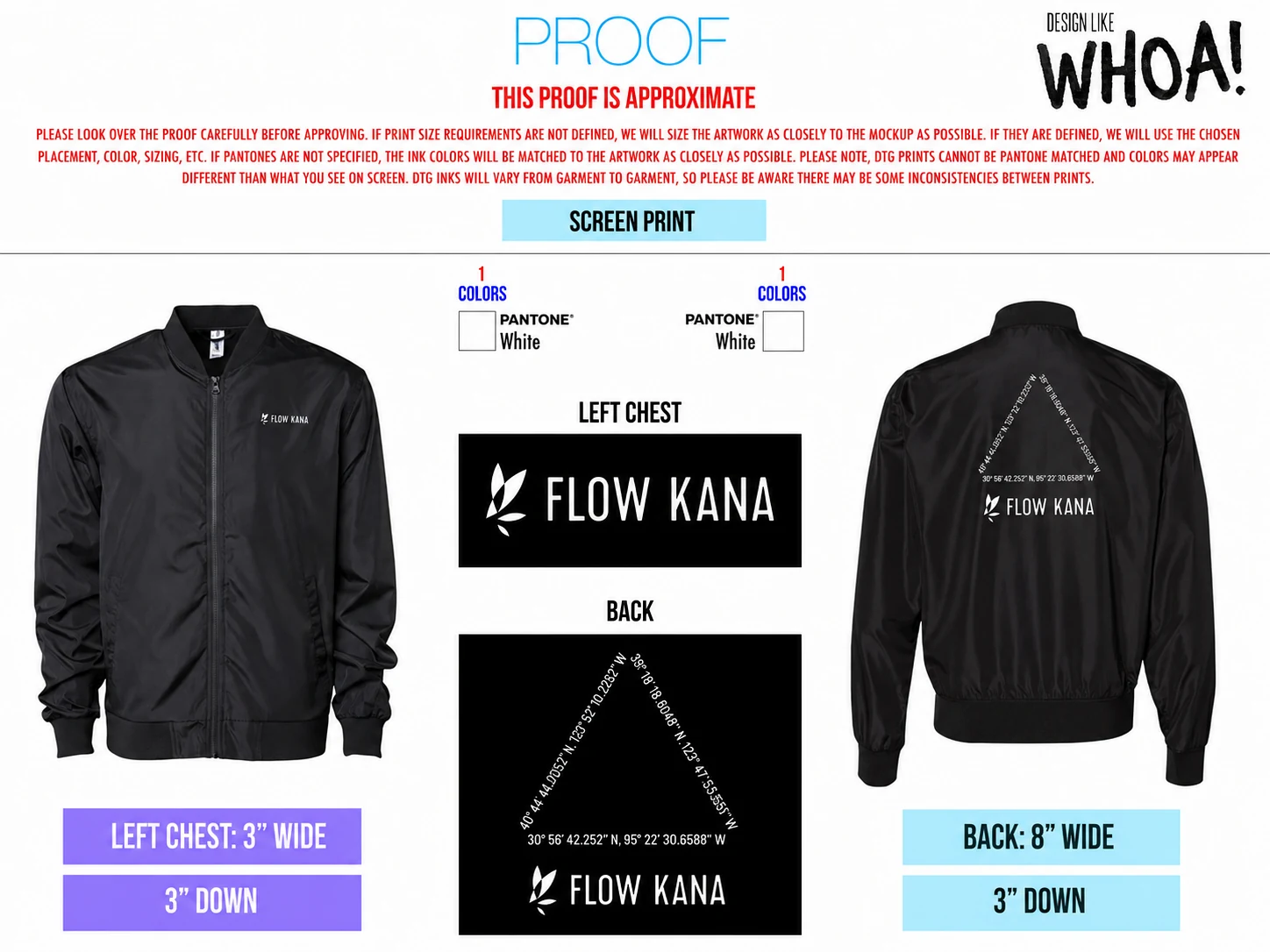 Flow Kana branded jacket production proof