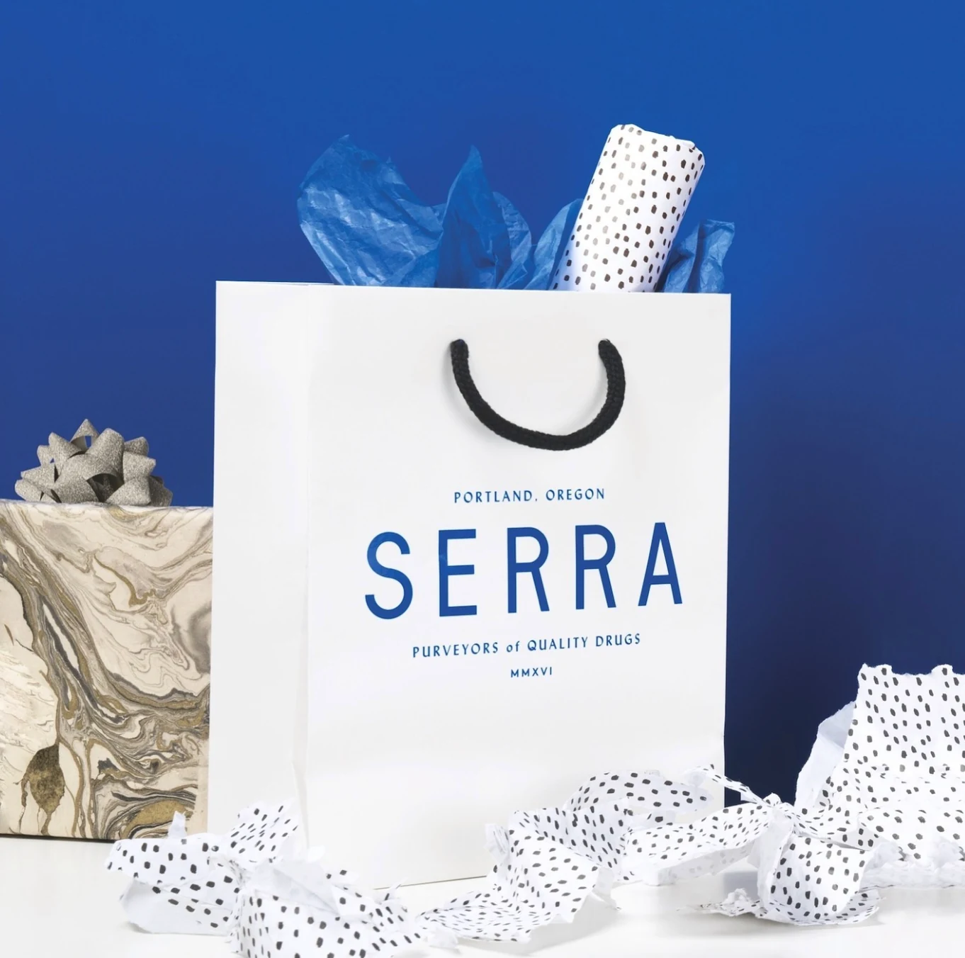 Serra branded gift bag and packaging